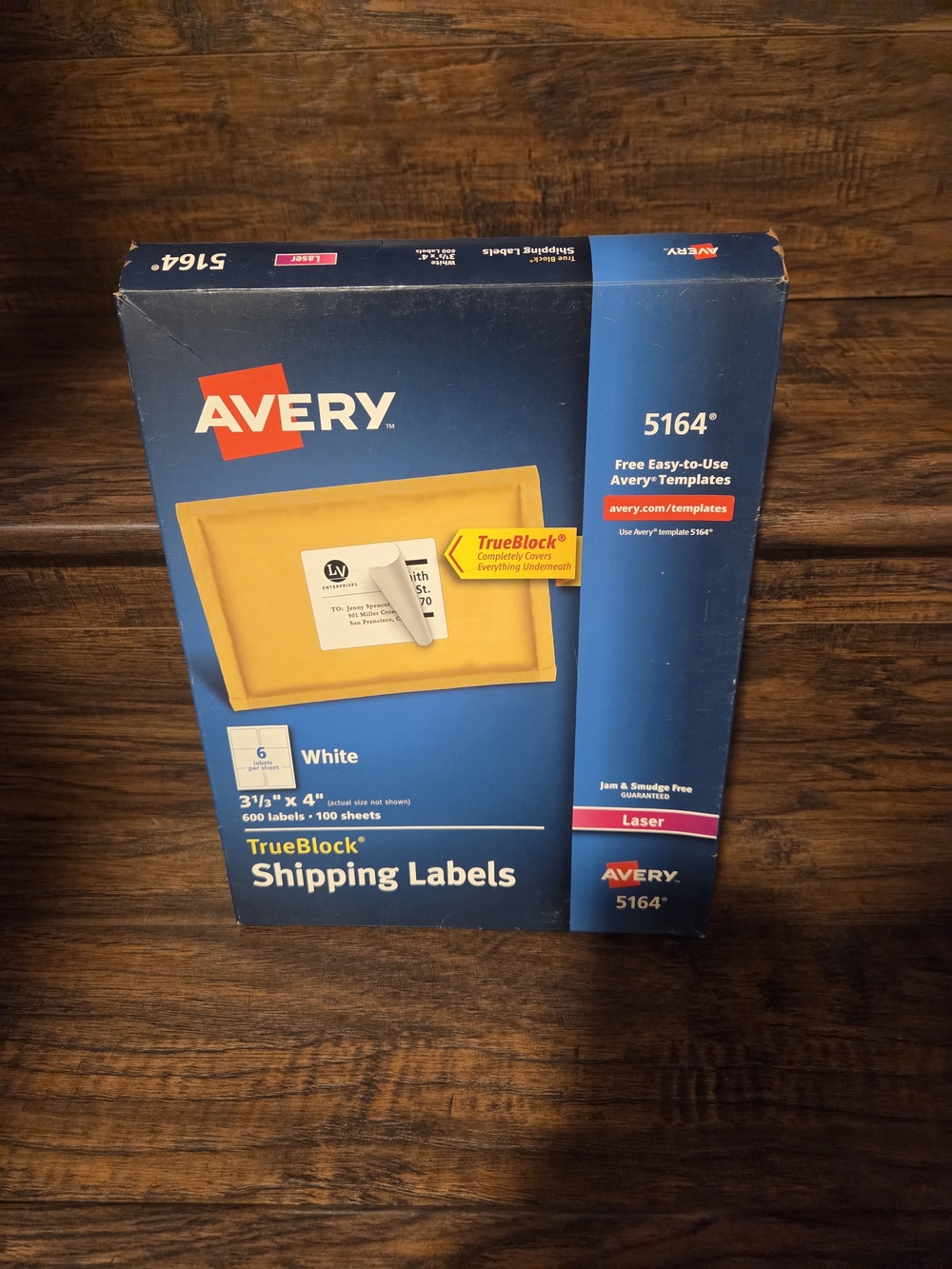 Avery 5164 TrueBlock Shipping Labels White 3 1/3 X 4 Laser 600 Labels 100 Sheets